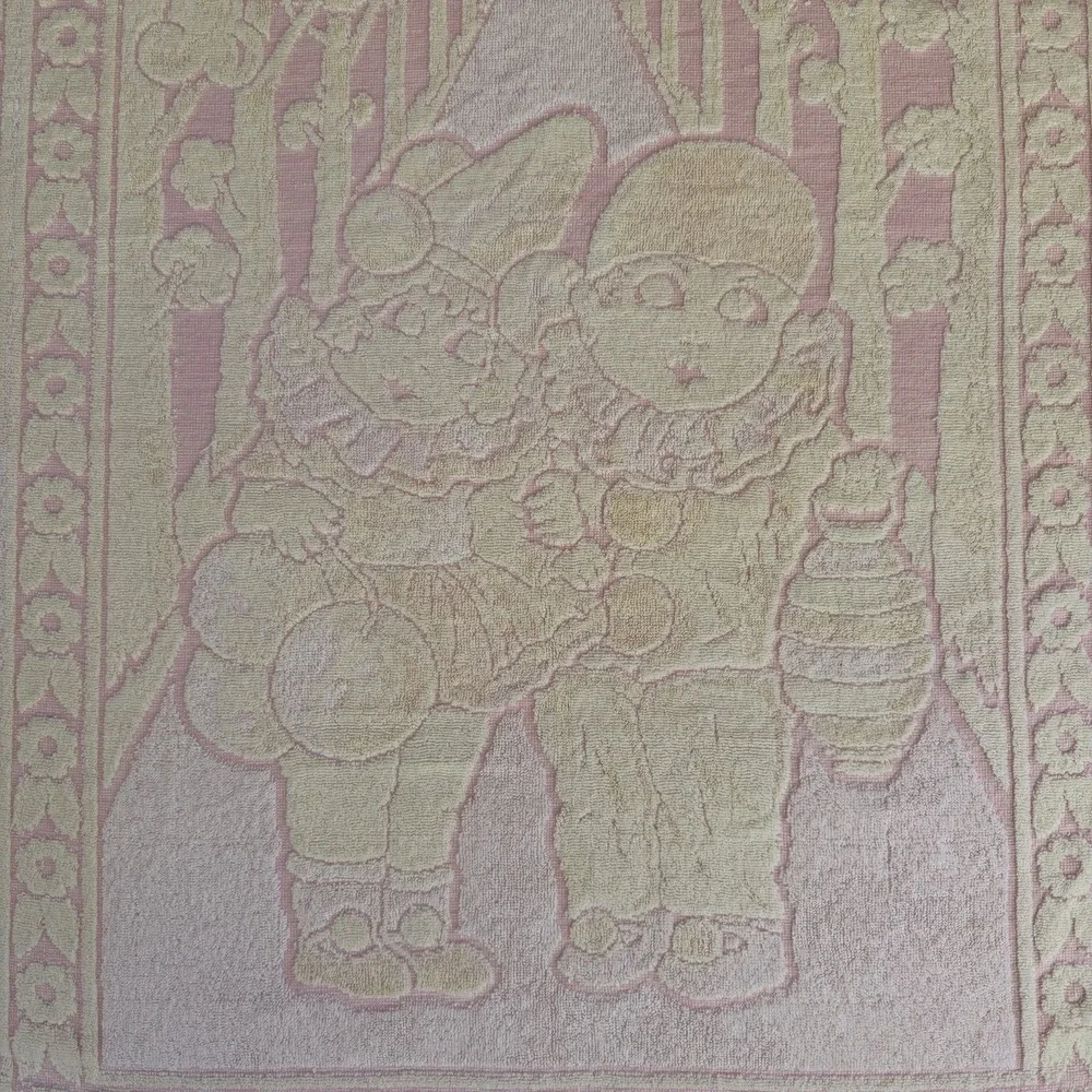 Vintage Made in Italy Bath Towel Pink Fringe MCM Oditity Haunted Clown Children
